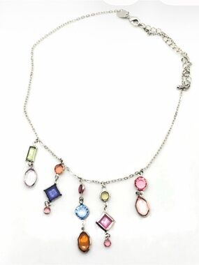 LIA SOPHIA Silver tone Dangle MultiColored Crystal necklace